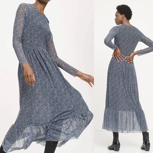 SAMSOE SAMSOE Lori Mesh Knit Blue Floral Maxi Dress XS - Picture 1 of 11